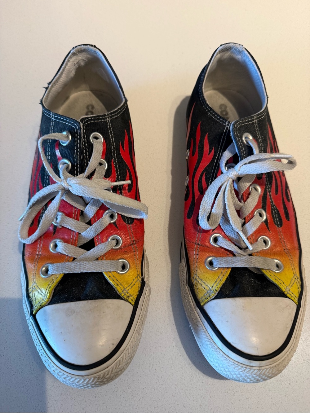Converse Low Top Sneakers with Red-Orange-Yellow Flame Print